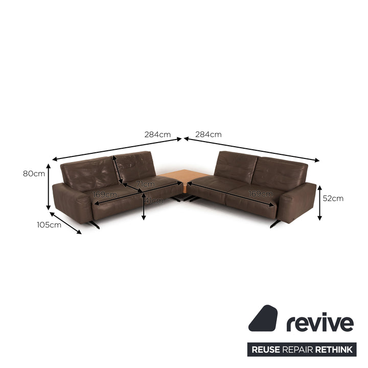Rolf Benz 50 leather sofa set brown 1x corner sofa 1x stool couch bench