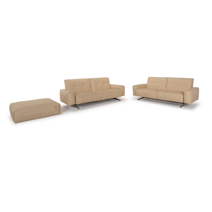 Rolf Benz 50 leather sofa set cream 2x two-seater 1x stool #15360