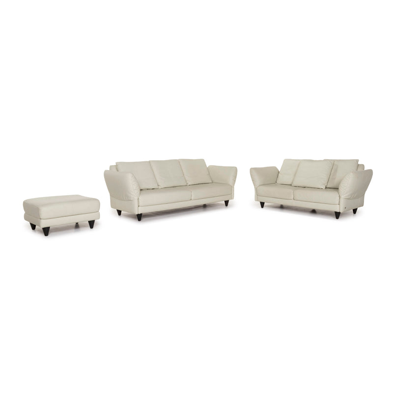 Rolf Benz 510 Leder Sofa Garnitur Grau 1x Dreisitzer 1x Zweisitzer 1x Hocker 