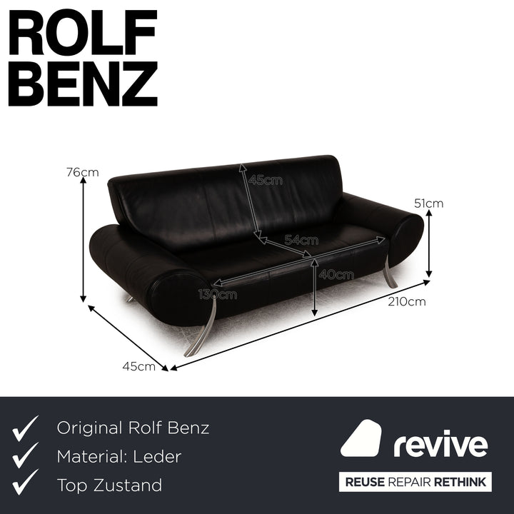 Rolf Benz 545 leather two-seater black sofa couch