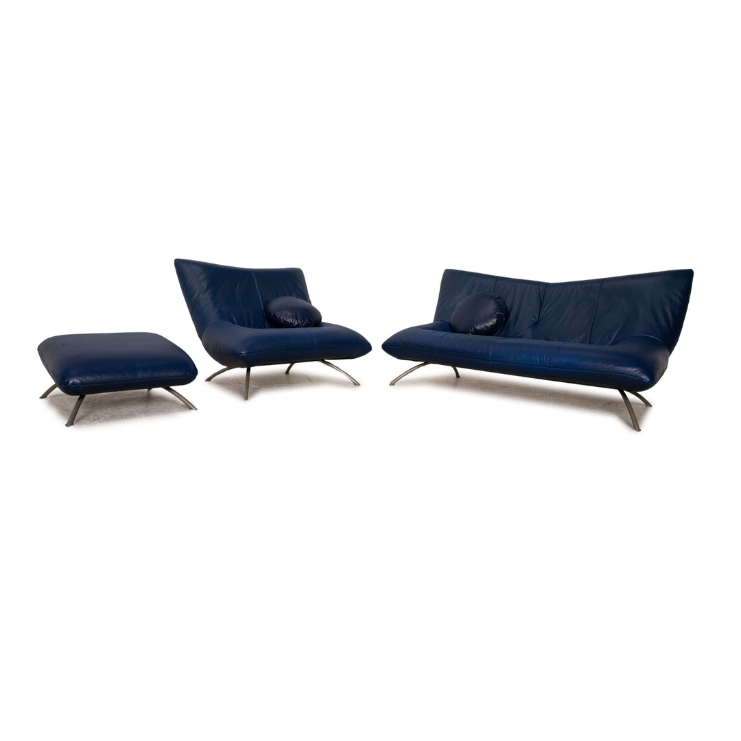 Rolf Benz 625 leather sofa set blue two-seater armchair stool
