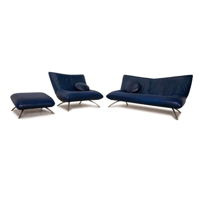 Rolf Benz 625 leather sofa set blue two-seater armchair stool