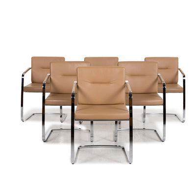 Rolf Benz 625 Leder Stuhl Garnitur Beige 6x Freischwinger #13006