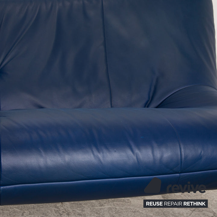 Rolf Benz 625 leather two-seater blue sofa couch