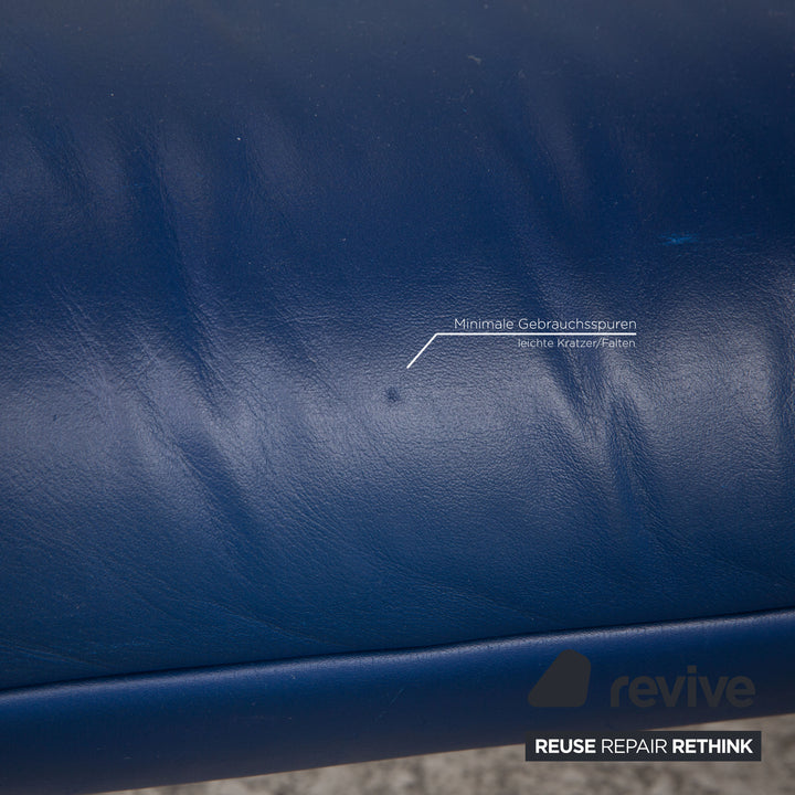 Rolf Benz 625 leather two-seater blue sofa couch
