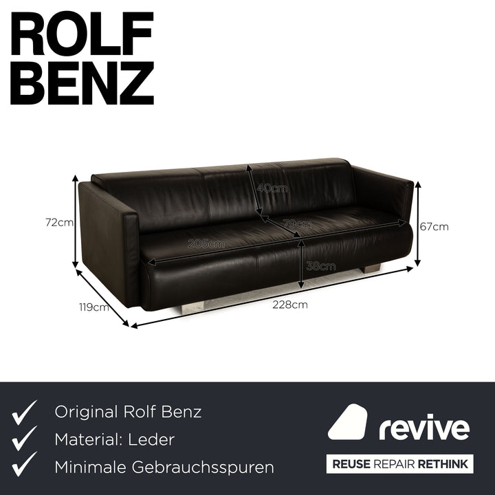 Rolf Benz 6300 Leder Dreisitzer Schwarz Sofa Couch