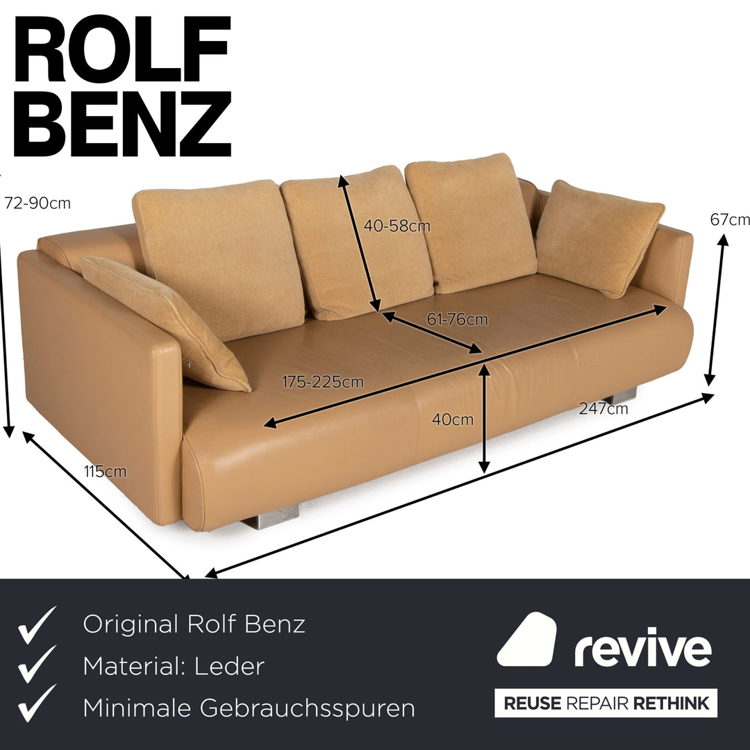 Rolf Benz 6300 Leder Sofa Beige Viersitzer Couch