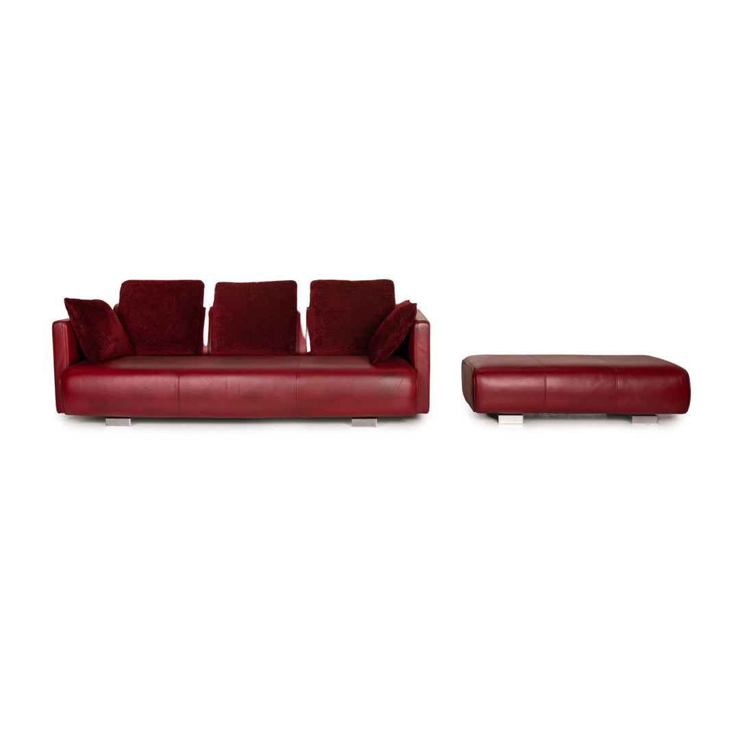 Rolf Benz 6300 leather sofa set red three-seater stool