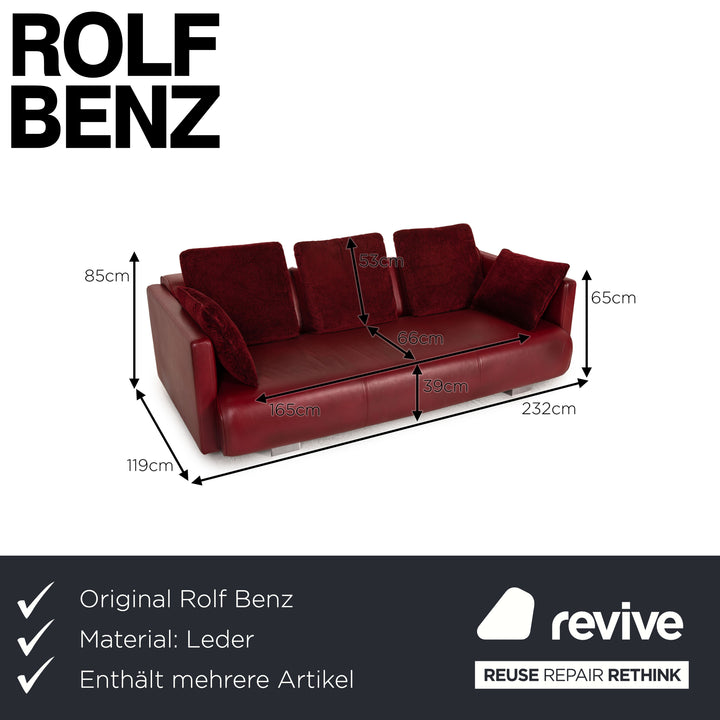 Rolf Benz 6300 Leder Sofa Garnitur Rot Dreisitzer Hocker