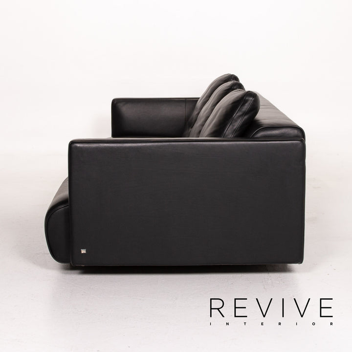 Rolf Benz 6300 Leder Sofa Garnitur Schwarz 1x Dreisitzer 1x Hocker #14439