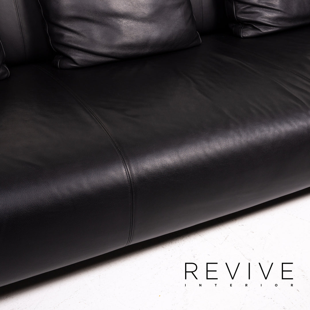 Rolf Benz 6300 Leder Sofa Garnitur Schwarz 1x Dreisitzer 1x Hocker #14439