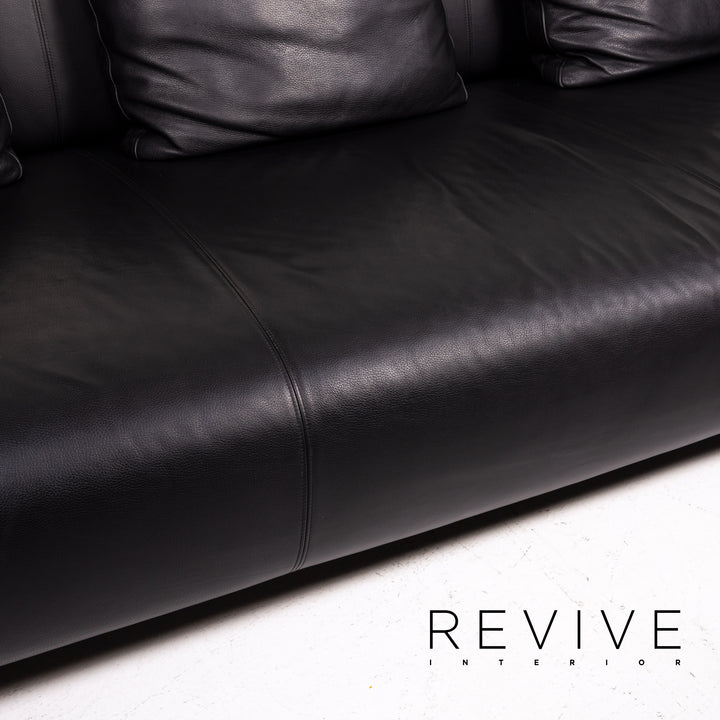 Rolf Benz 6300 Leder Sofa Garnitur Schwarz 1x Dreisitzer 1x Hocker #14439