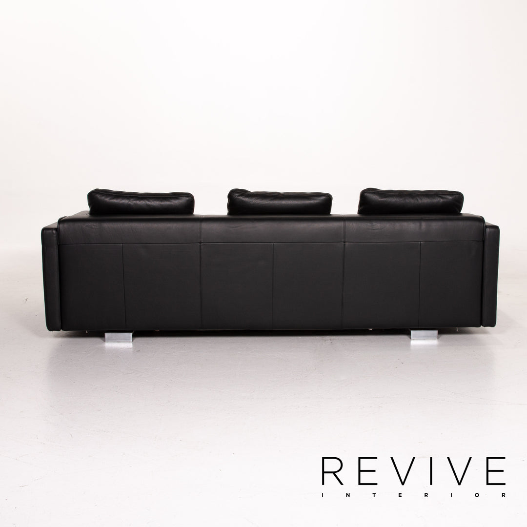 Rolf Benz 6300 Leder Sofa Garnitur Schwarz 1x Dreisitzer 1x Hocker #14439