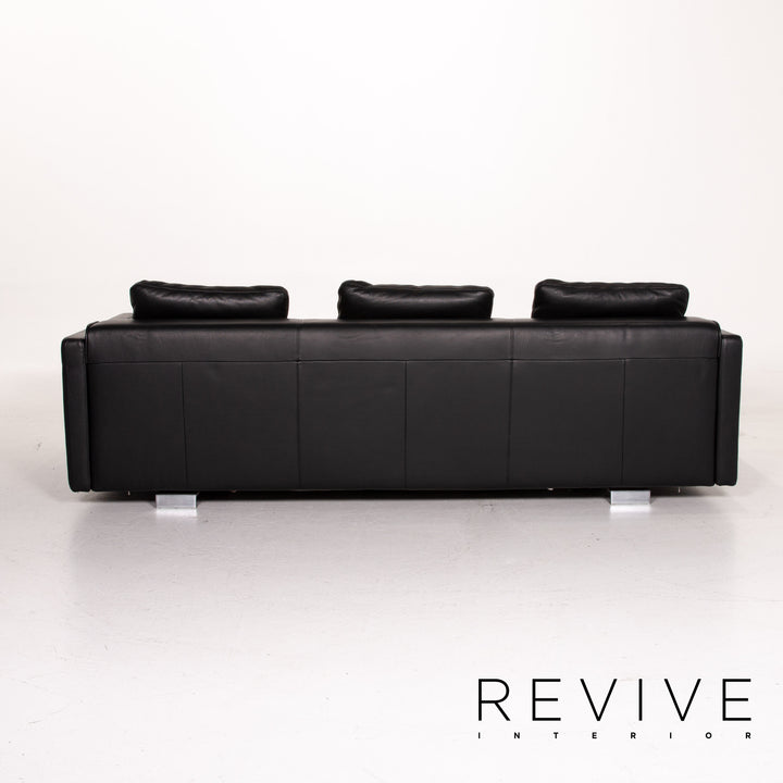 Rolf Benz 6300 Leder Sofa Garnitur Schwarz 1x Dreisitzer 1x Hocker #14439