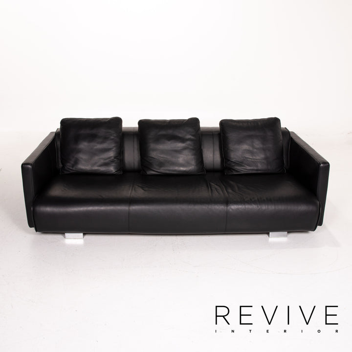 Rolf Benz 6300 Leder Sofa Garnitur Schwarz 1x Dreisitzer 1x Hocker #14439