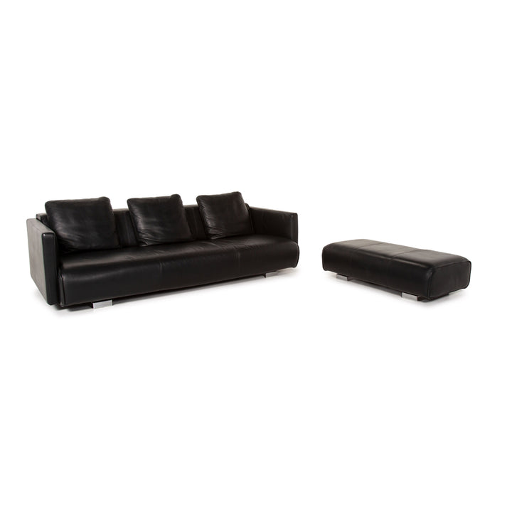 Rolf Benz 6300 Leder Sofa Garnitur Schwarz 1x Dreisitzer 1x Hocker #14439