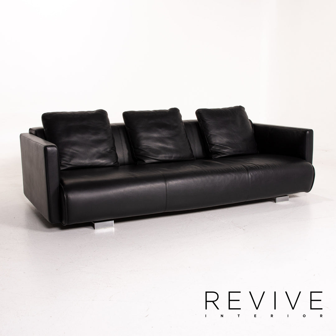 Rolf Benz 6300 Leder Sofa Garnitur Schwarz 1x Dreisitzer 1x Hocker #14439