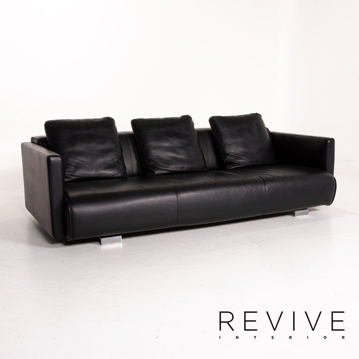 Rolf Benz 6300 Leder Sofa Garnitur Schwarz 1x Dreisitzer 1x Hocker #14439