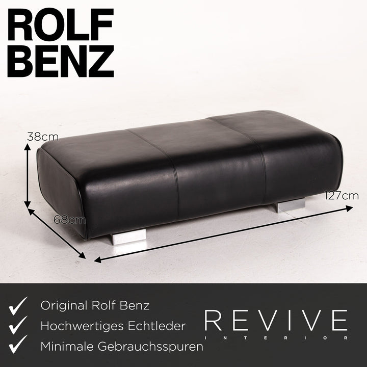 Rolf Benz 6300 Leder Sofa Garnitur Schwarz 1x Dreisitzer 1x Hocker #14439