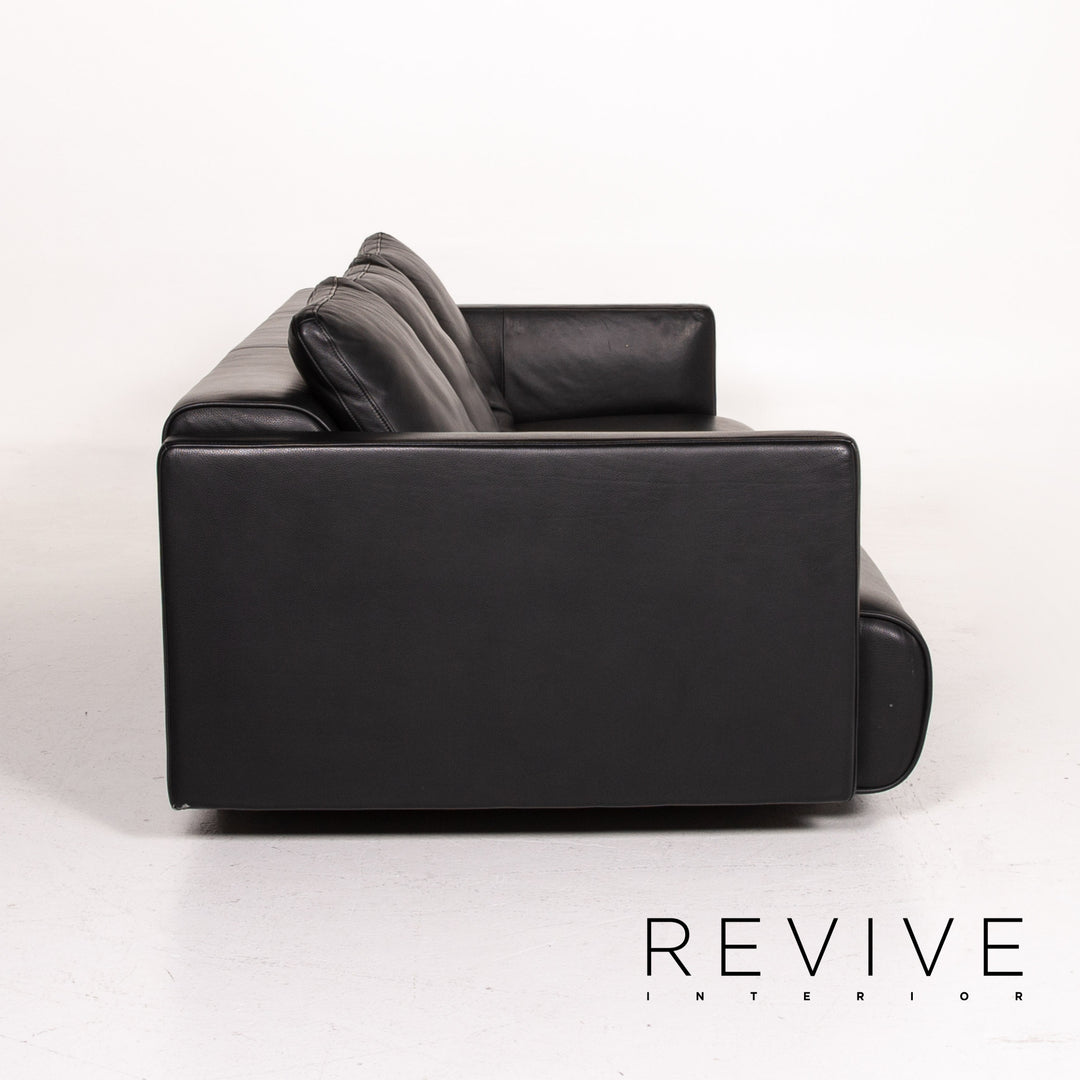 Rolf Benz 6300 Leder Sofa Garnitur Schwarz 1x Dreisitzer 1x Hocker #14439