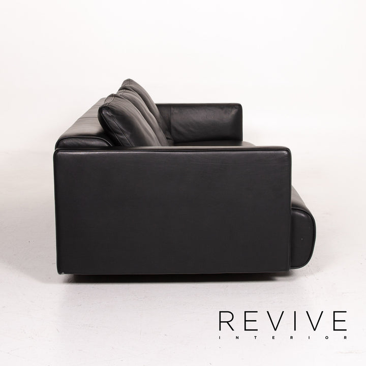 Rolf Benz 6300 Leder Sofa Garnitur Schwarz 1x Dreisitzer 1x Hocker #14439