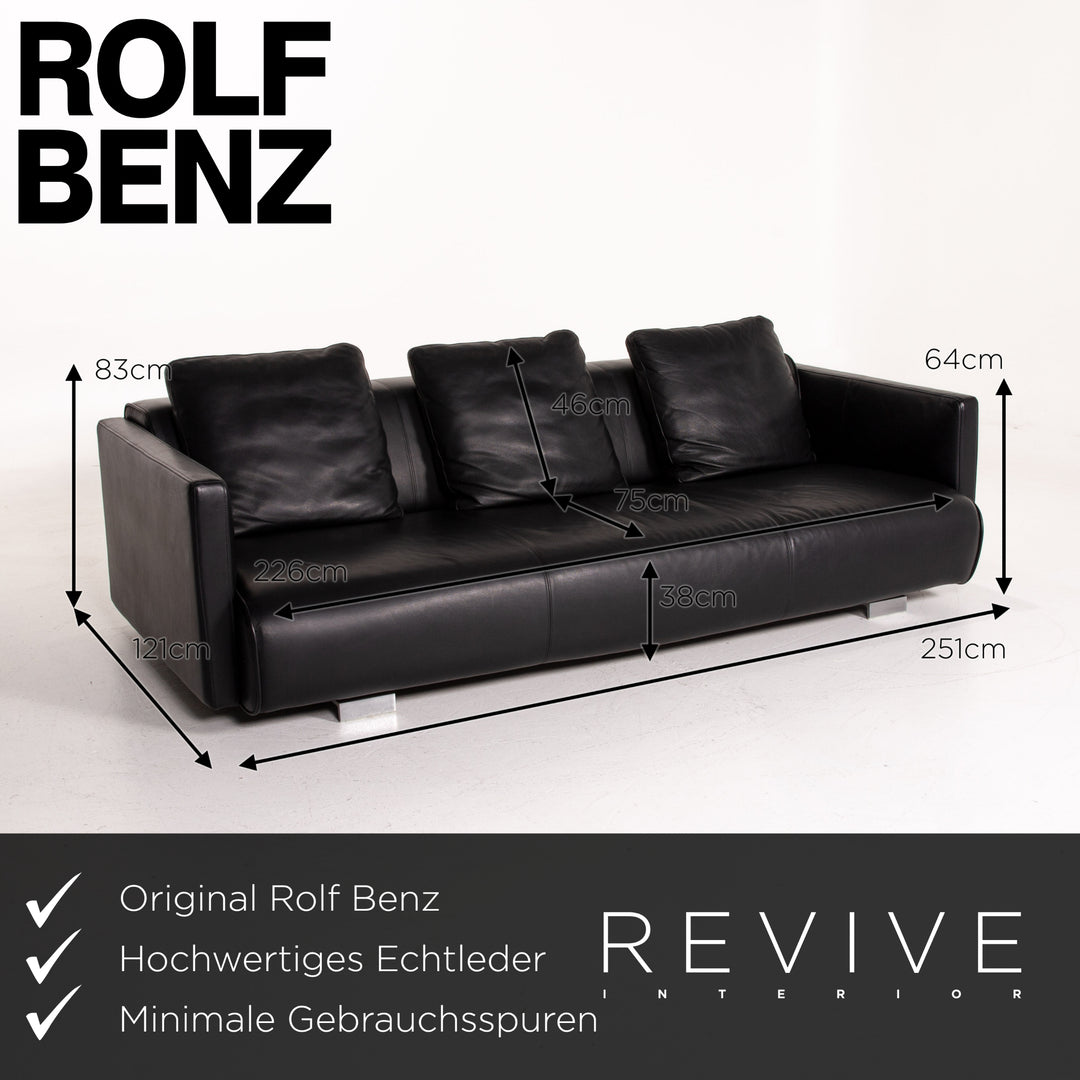 Rolf Benz 6300 Leder Sofa Garnitur Schwarz 1x Dreisitzer 1x Hocker #14439