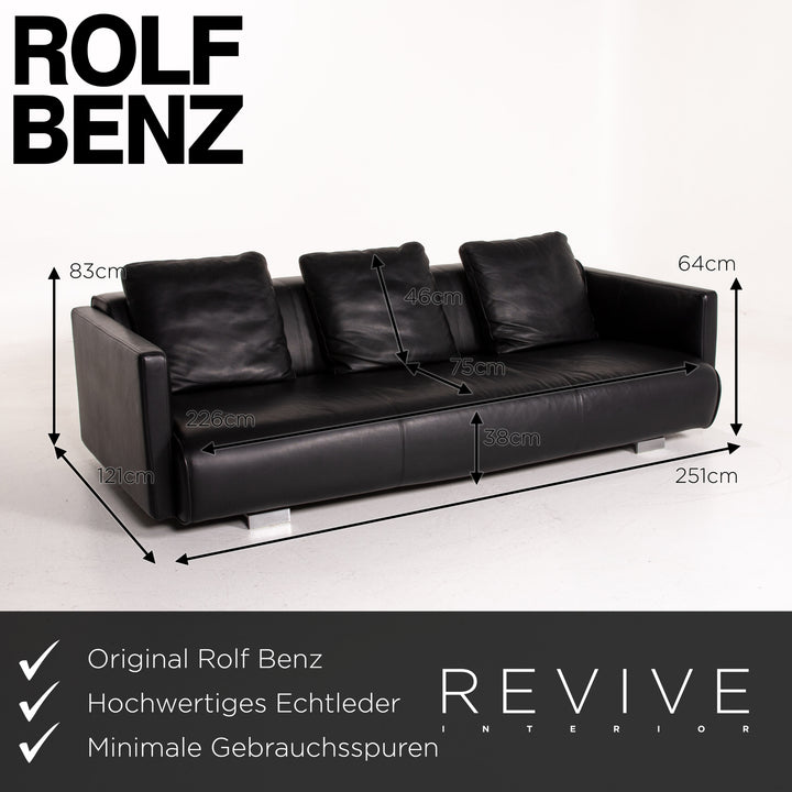 Rolf Benz 6300 Leder Sofa Garnitur Schwarz 1x Dreisitzer 1x Hocker #14439