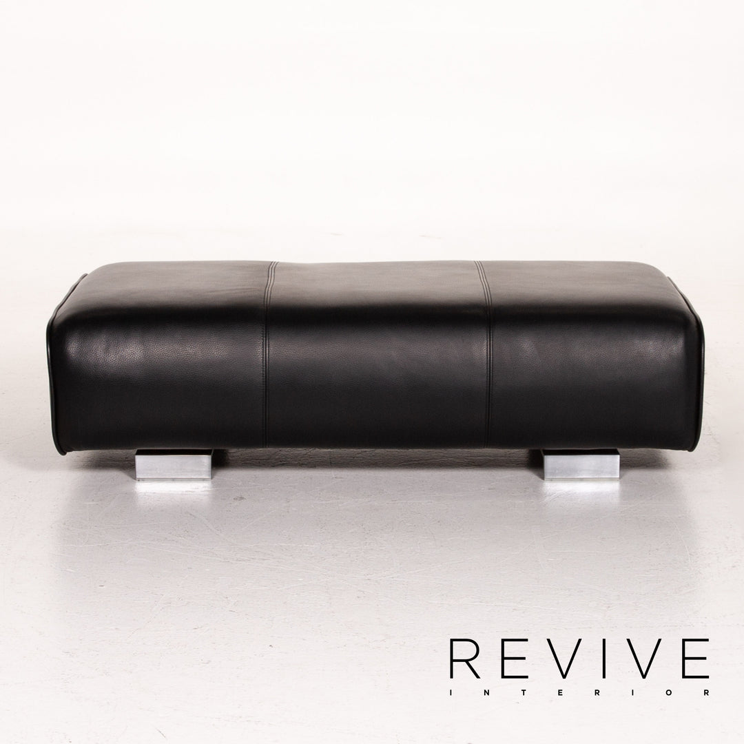 Rolf Benz 6300 Leder Sofa Garnitur Schwarz 1x Dreisitzer 1x Hocker #14439