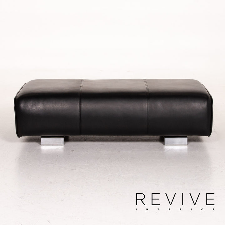Rolf Benz 6300 Leder Sofa Garnitur Schwarz 1x Dreisitzer 1x Hocker #14439