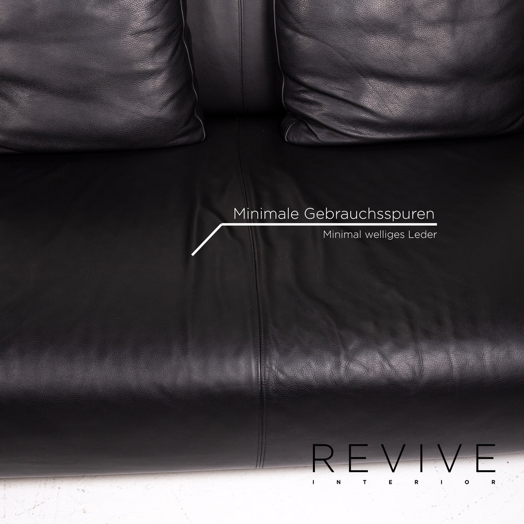 Rolf Benz 6300 Leder Sofa Garnitur Schwarz 1x Dreisitzer 1x Hocker #14439