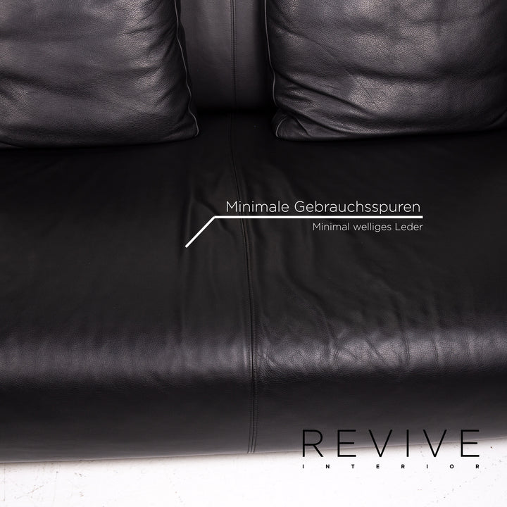 Rolf Benz 6300 Leder Sofa Garnitur Schwarz 1x Dreisitzer 1x Hocker #14439