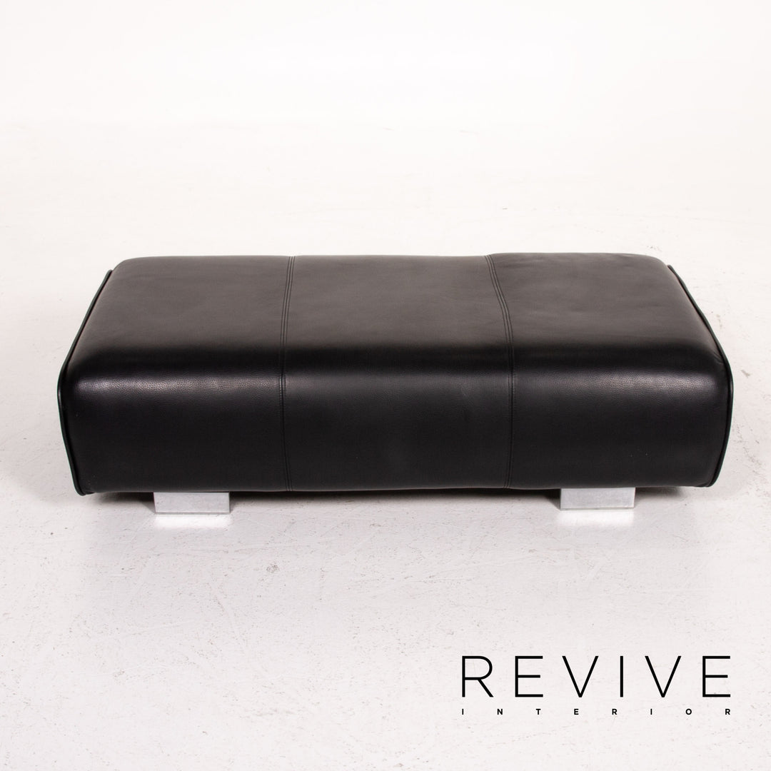 Rolf Benz 6300 Leder Sofa Garnitur Schwarz 1x Dreisitzer 1x Hocker #14439