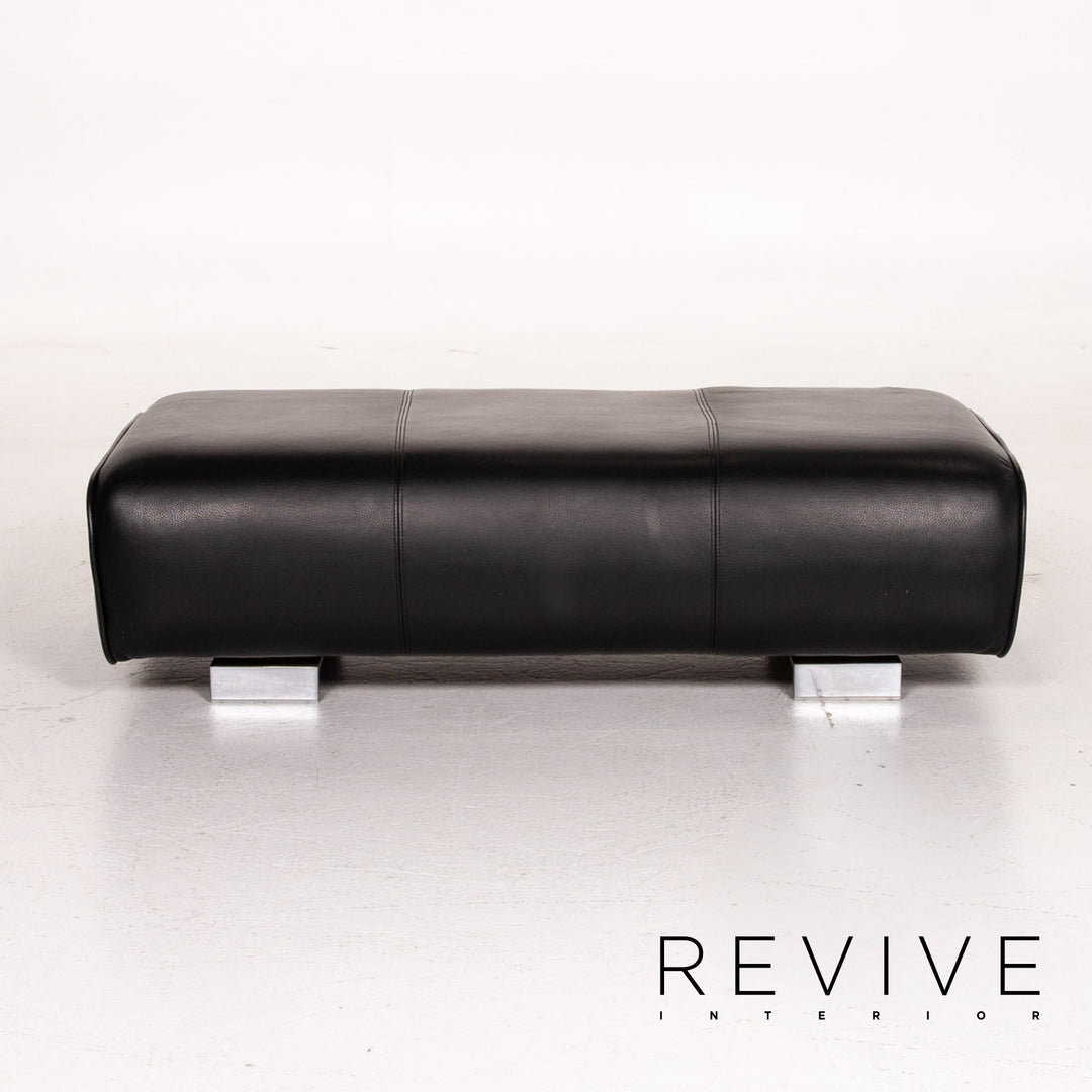 Rolf Benz 6300 Leder Sofa Garnitur Schwarz 1x Dreisitzer 1x Hocker #14439