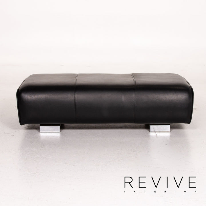 Rolf Benz 6300 Leder Sofa Garnitur Schwarz 1x Dreisitzer 1x Hocker #14439