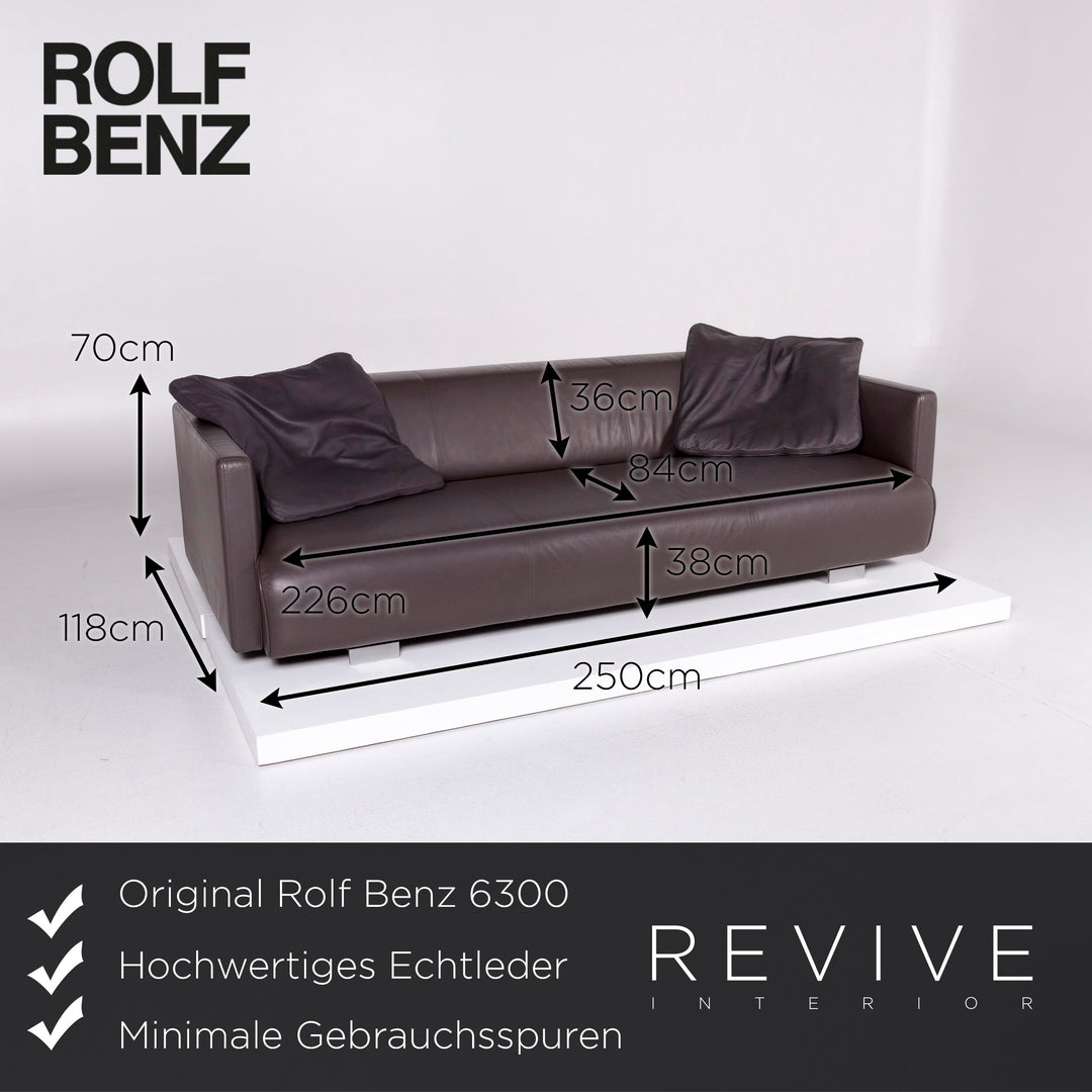 Rolf Benz 6300 Leder Sofa Grau Graubraun Derisitzer Couch #10632