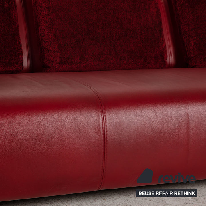 Rolf Benz 6300 leather sofa red three-seater couch