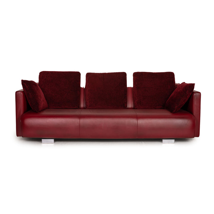 Rolf Benz 6300 leather sofa red three-seater couch