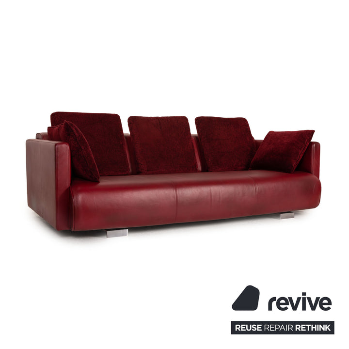 Rolf Benz 6300 Leder Sofa Rot Dreisitzer Couch