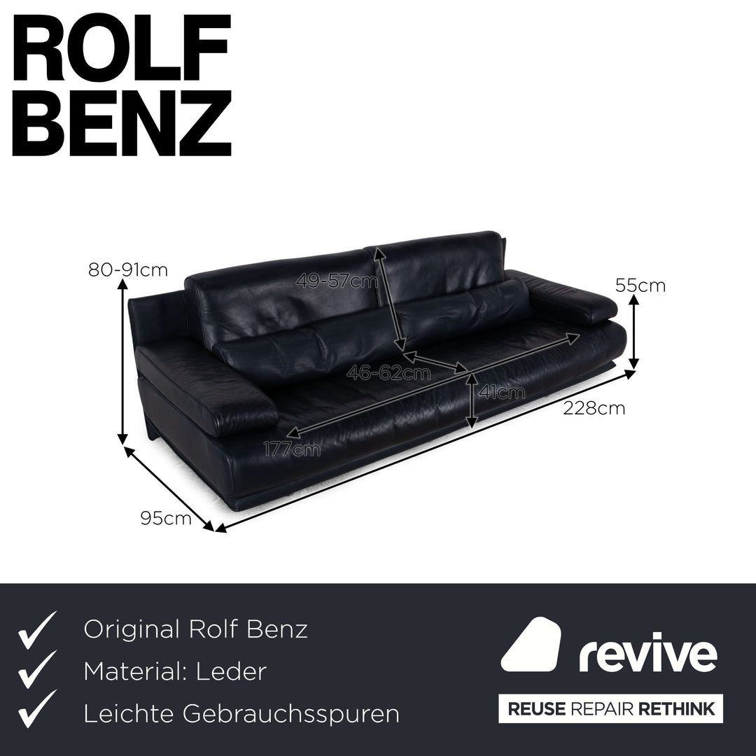 Rolf Benz 6500 Leder Dreisitzer Blau Dunkelblau Sofa Couch Funktion
