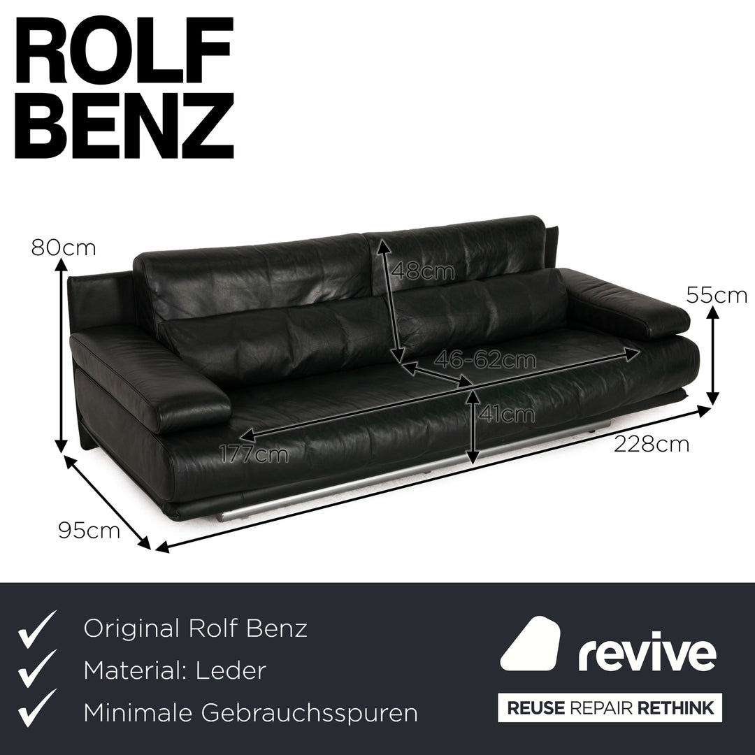 Rolf Benz 6500 leather three-seater dark green sofa couch