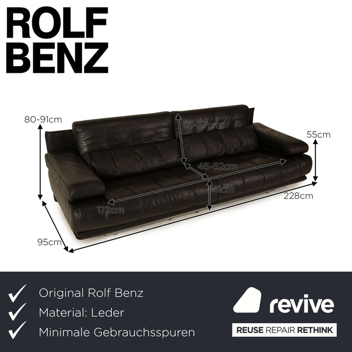Rolf Benz 6500 Leder Dreisitzer Schwarz Sofa Couch