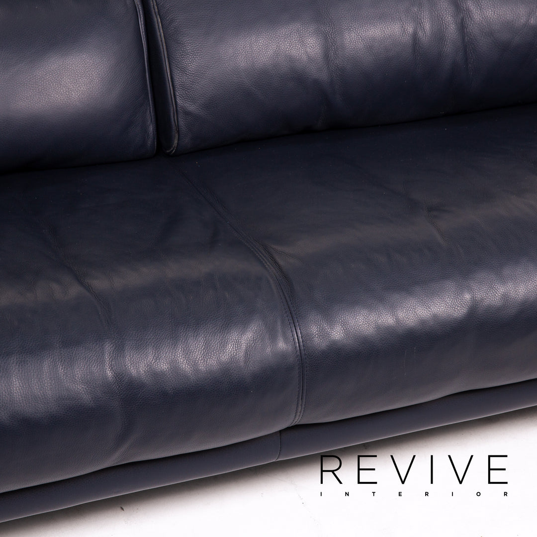 Rolf Benz 6500 leather sofa blue dark blue two-seater function couch #14780
