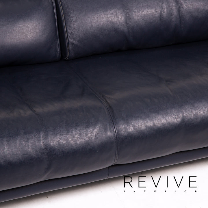 Rolf Benz 6500 leather sofa blue dark blue two-seater function couch #14780
