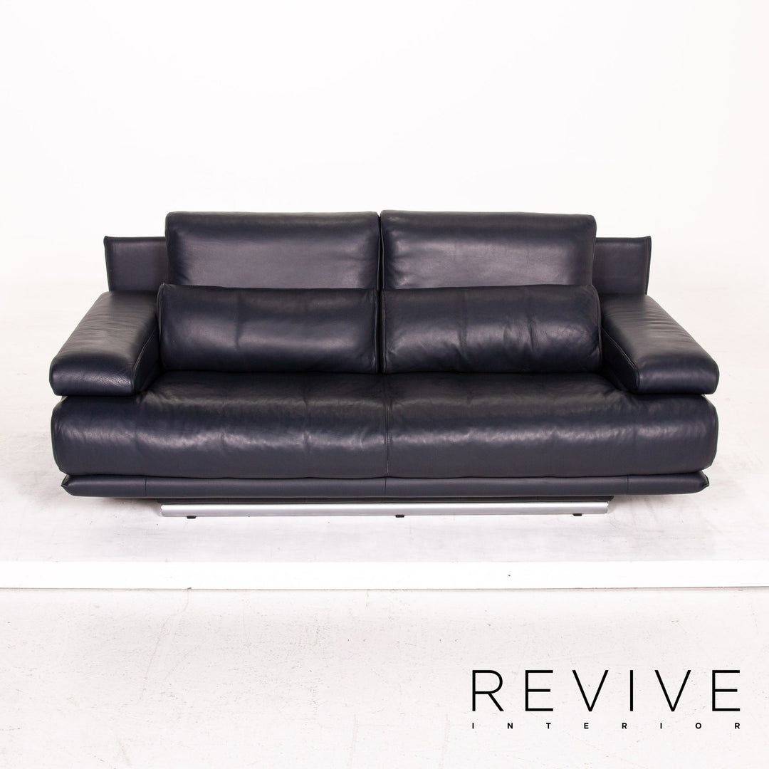 Rolf Benz 6500 leather sofa blue dark blue two-seater function couch #14780