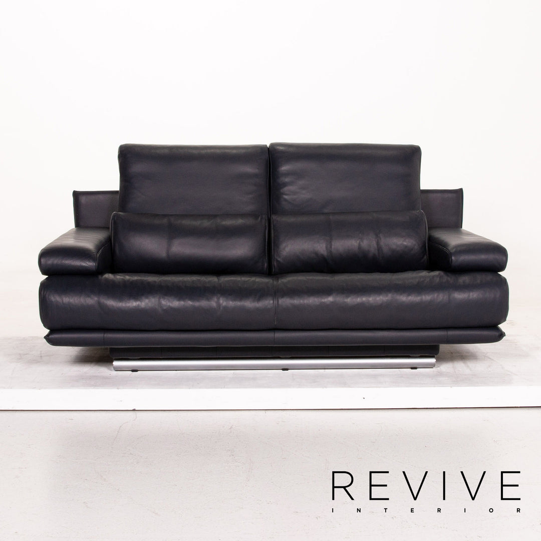 Rolf Benz 6500 leather sofa blue dark blue two-seater function couch #14780