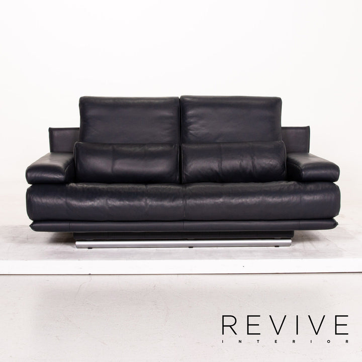 Rolf Benz 6500 leather sofa blue dark blue two-seater function couch #14780
