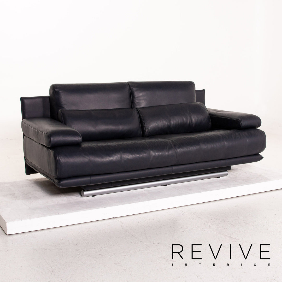 Rolf Benz 6500 leather sofa blue dark blue two-seater function couch #14780