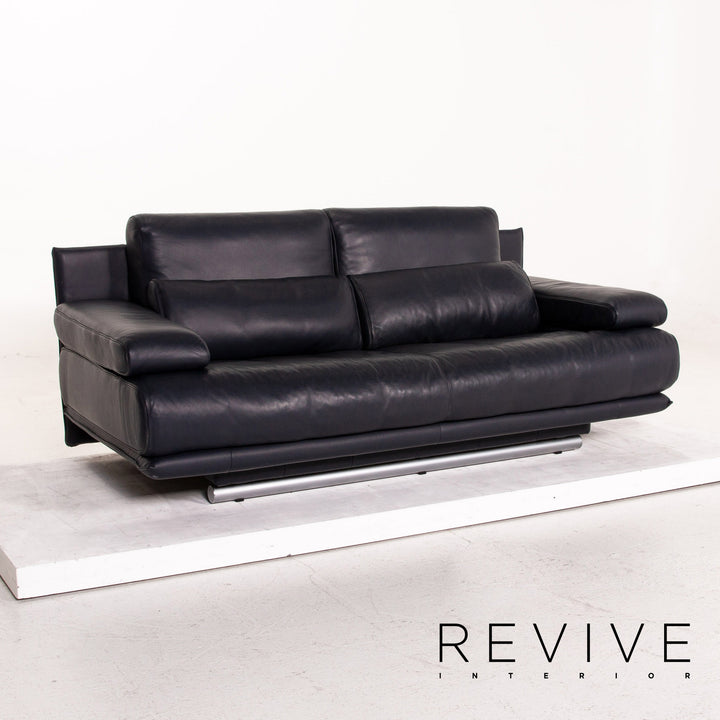 Rolf Benz 6500 leather sofa blue dark blue two-seater function couch #14780