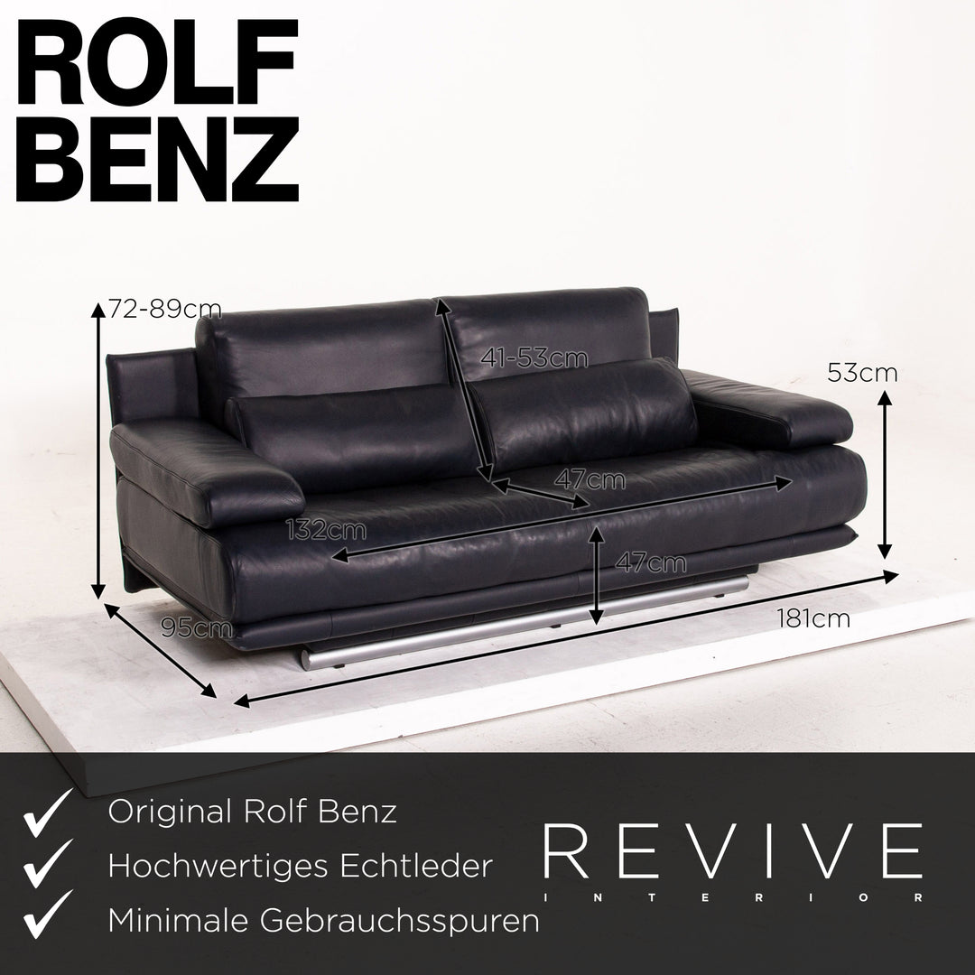 Rolf Benz 6500 leather sofa blue dark blue two-seater function couch #14780