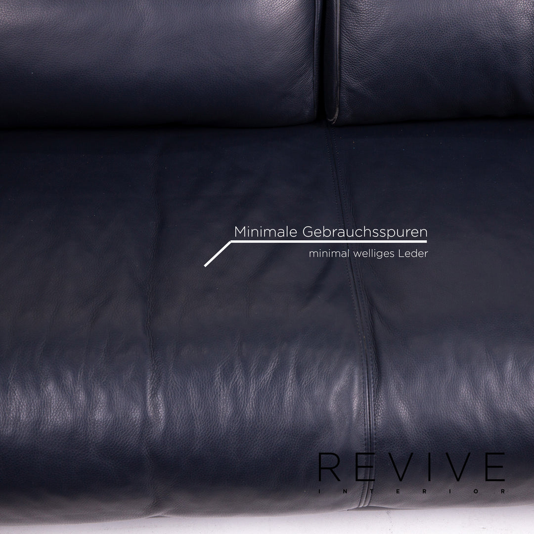 Rolf Benz 6500 leather sofa blue dark blue two-seater function couch #14780